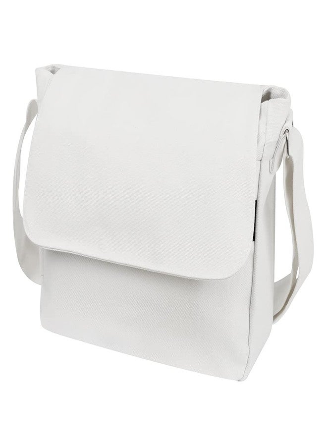 TopTie Classic Canvas Messenger Bag, White Canvas Shoulder Bag Side Bag for Men and Women - Image 1